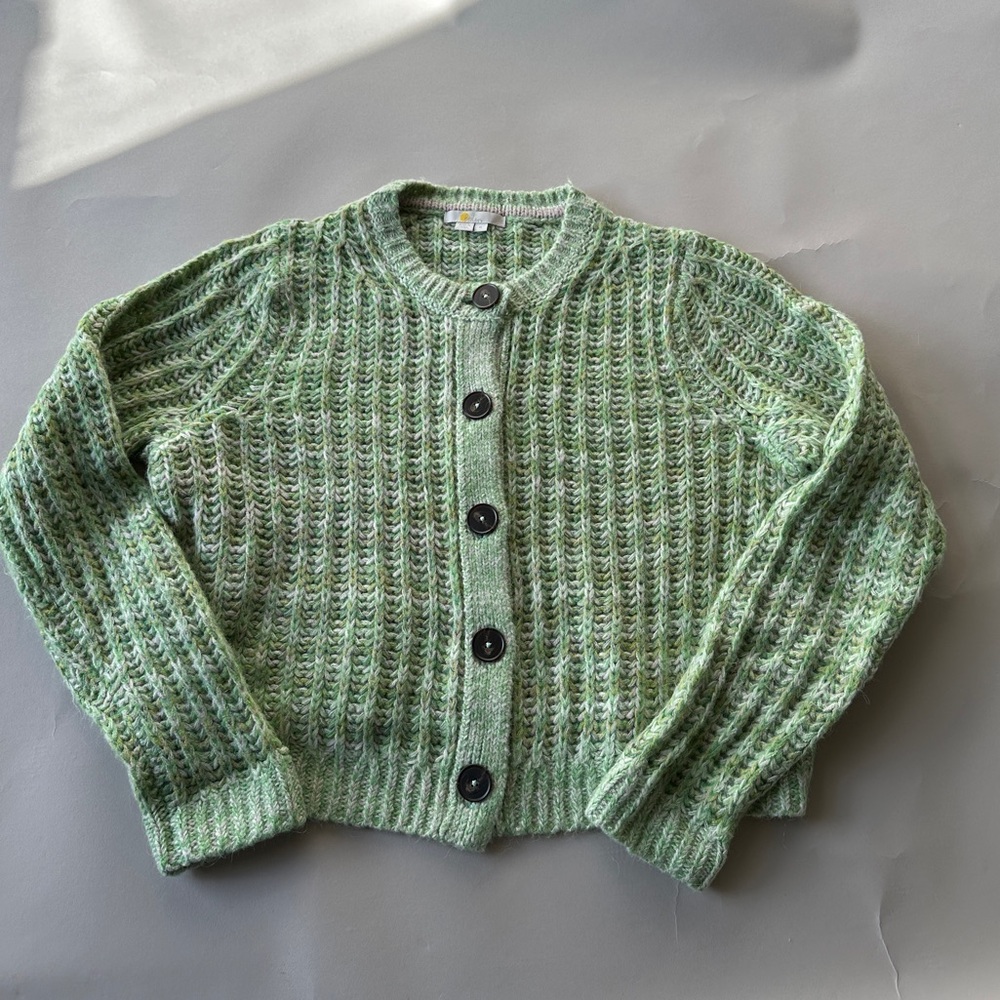Boden wide rib fluffy cardigan M green marl